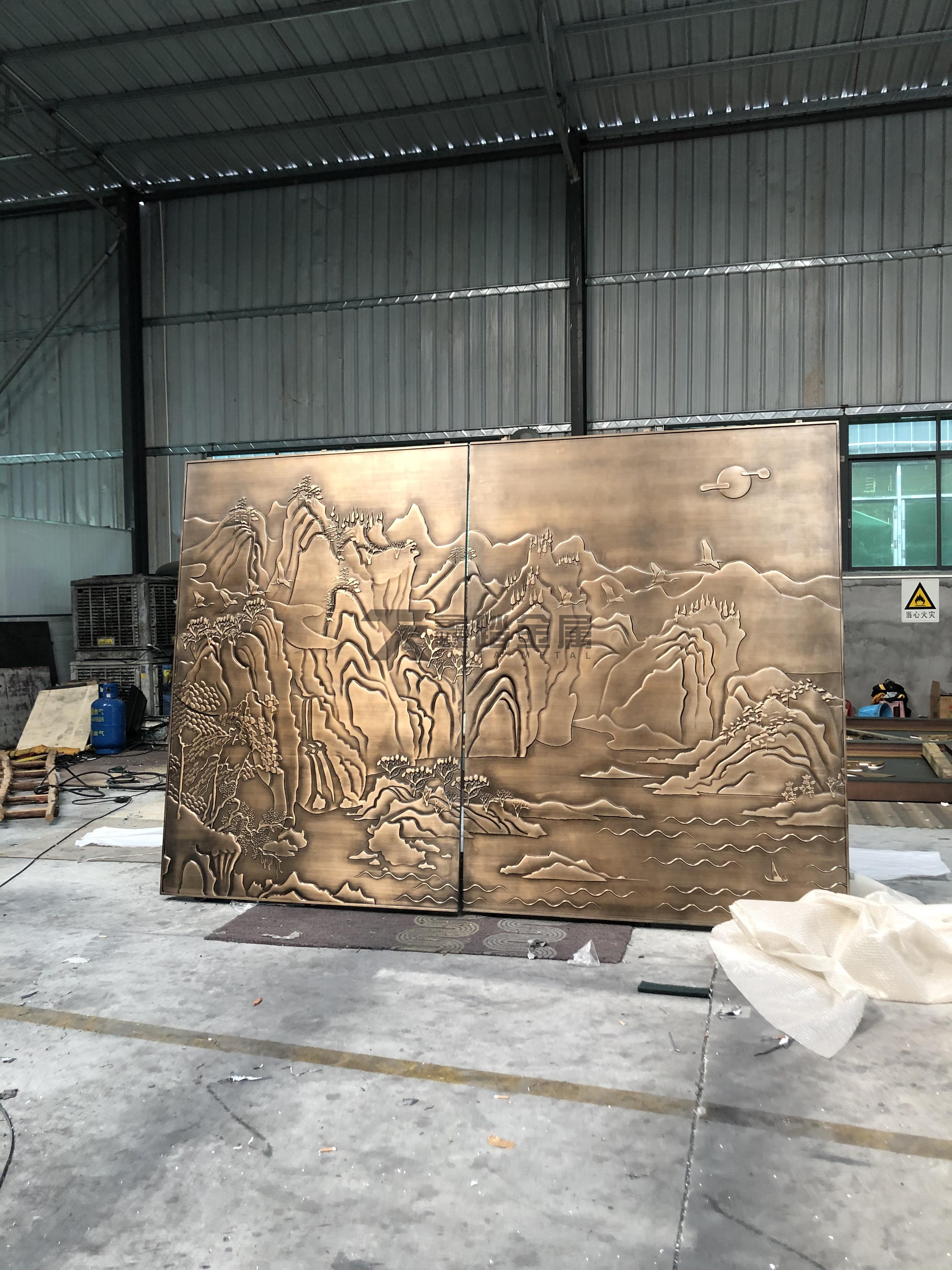 黄古铜铝板浮雕壁画纯黄铜板雕刻壁画装饰墙屏风